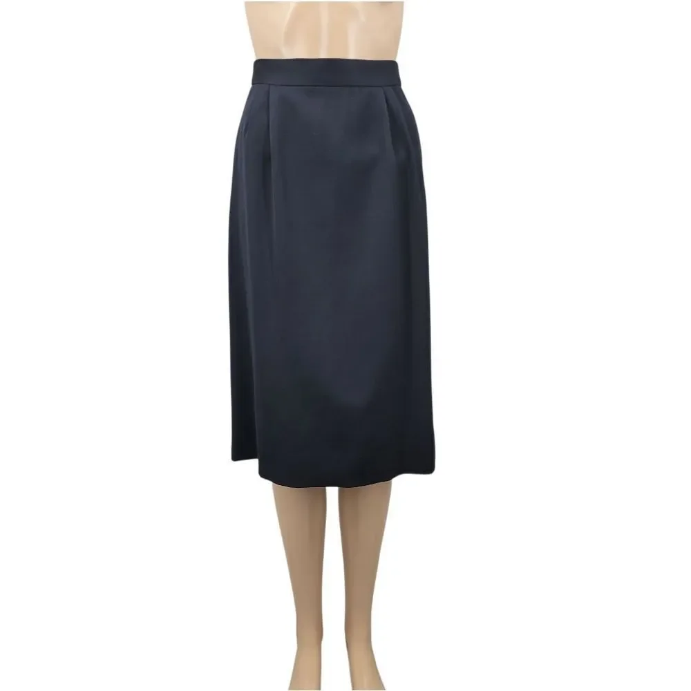 Louis Feraud Vintage Wool Pleated Black Midi Skirt